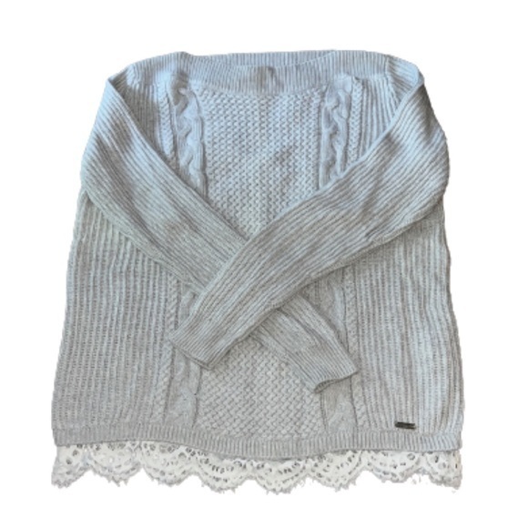 Tommy Hilfiger Gray Cable Knit Sweater With Lace Trim Size M